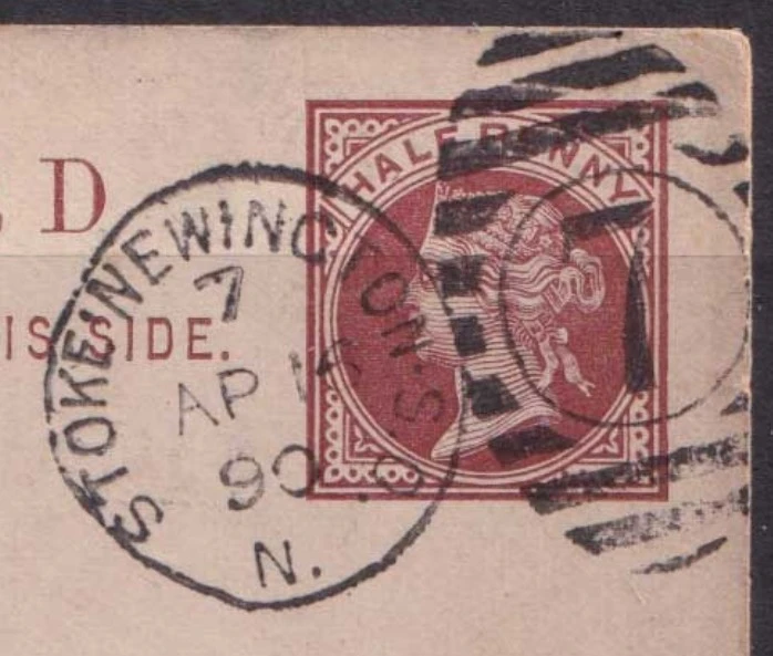 Postmark of Stoke Newington S.O. Numeral 7 Duplex 1890